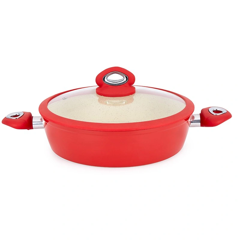 Forged Aluminum Stock Pot Nonstick Ceramic Cooking Shallow Pot Induction Kitchenware Cooker Casserole Stewpot with Silicone Lid