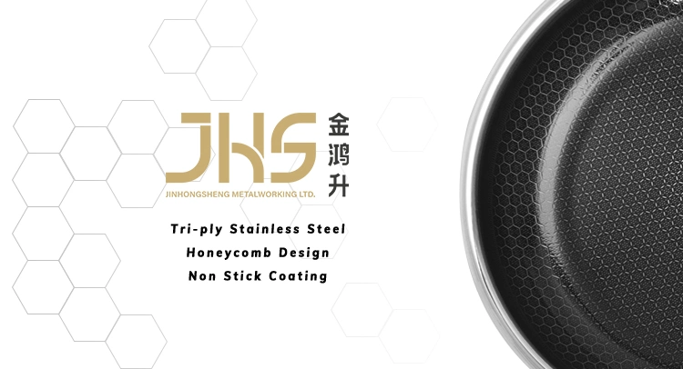 Professional Quality Try-Ply Stainless Steel Non Stick Honeycomb 26-30cm Round Frying Pan with Lid