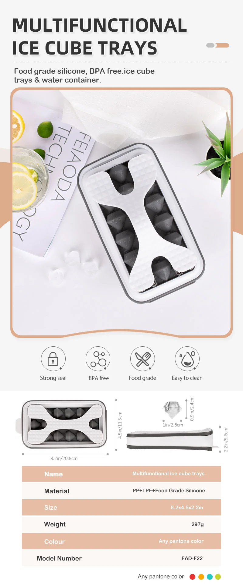 OEM/ODM Cubos De Hielo 2 in 1 BPA Free Silicone Mold Ice Cube Tray Maker Reusable Ice Diamond Shaped Ice Cube Kettle