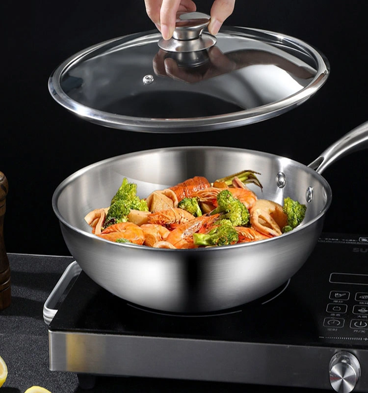 304 Food Grade Three-Layer Stainless Steel Household Non-Stick Steel Wok