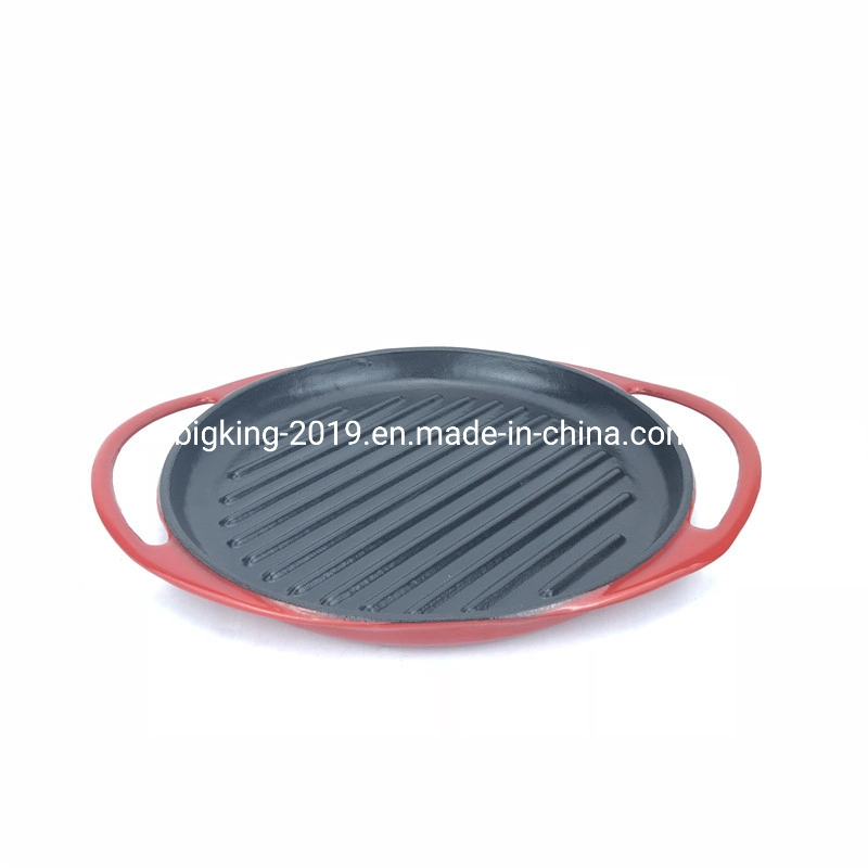 Enamel Cast Iron Round Non-Stick Grill Griddle Cooking Pan