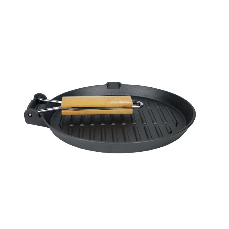 Non Stick Striped Round Cast Iron Griddle Pans Steak BBQ Bacon Frying Skillet Pan for Cooking Camping