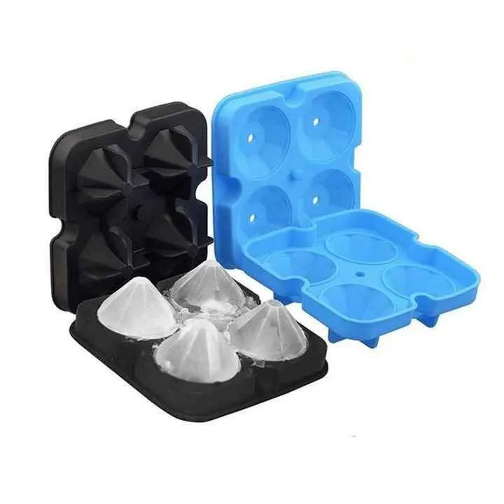 Hot Sale 4 Cavities Food Grade Silicone Diamonds Shaped Ice Mould Silicone Ice Cube Tray