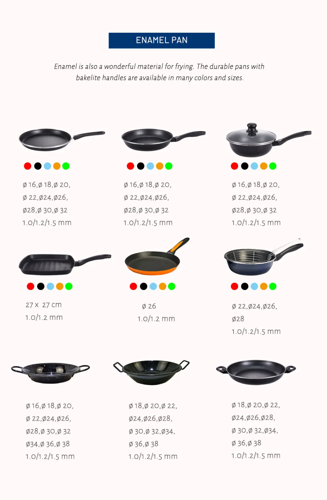 Kitchenware Enamel Carbon Steel Fry Pan Cooking Induction Cookware Skillets Nonstick Frying Pans