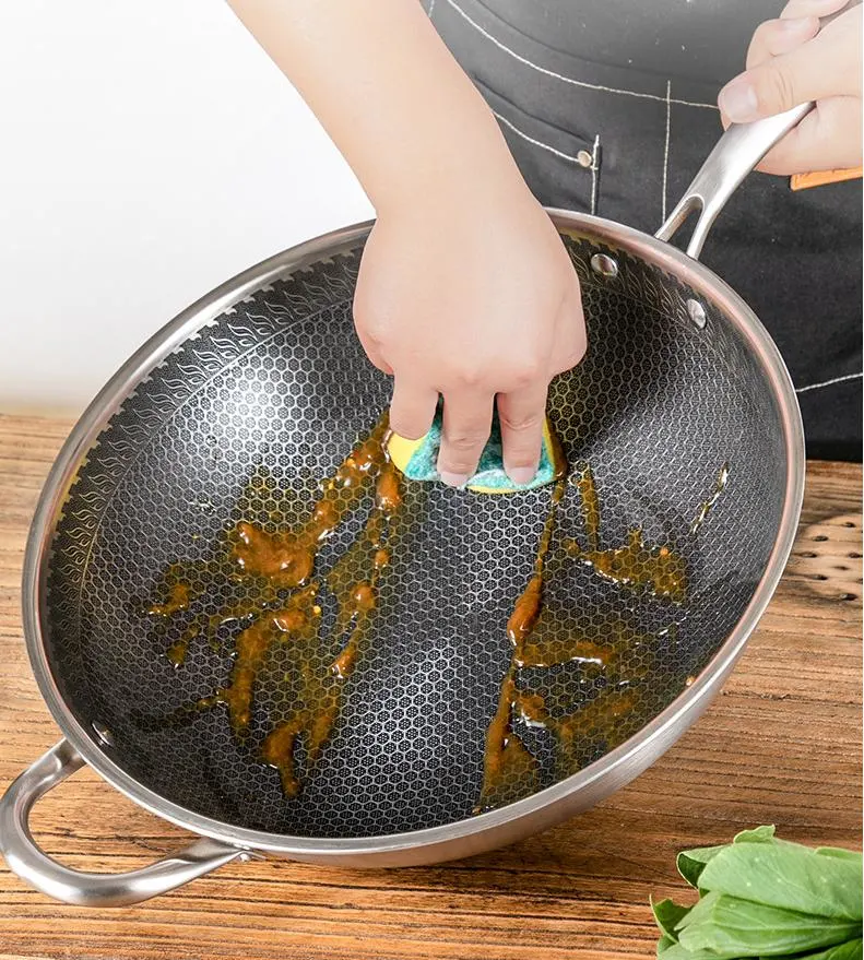 Double-Sided Honeycomb 316 Stainless Steel Wok, Three-Layer Steel Non-Stick Pan