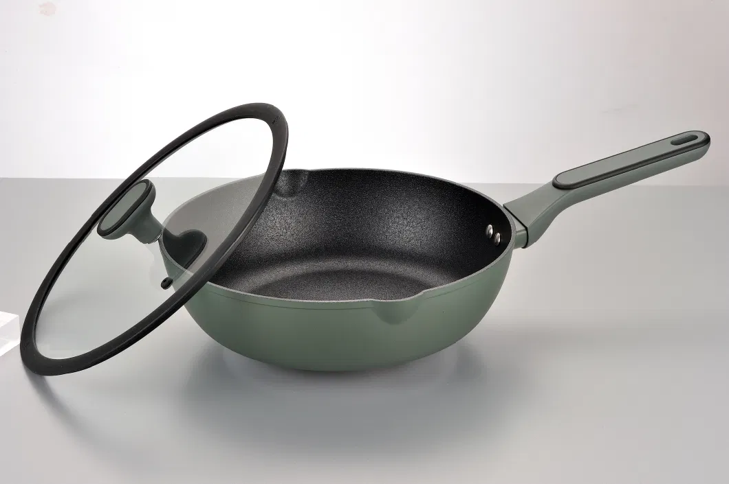 20cm 22cm 24cm Fry Pan with Tempered Glass Lid Bakelite Handle and Knob Non-Stick Coating Inside and Heat Consistant Paining Outside Frying Pan Aluminum