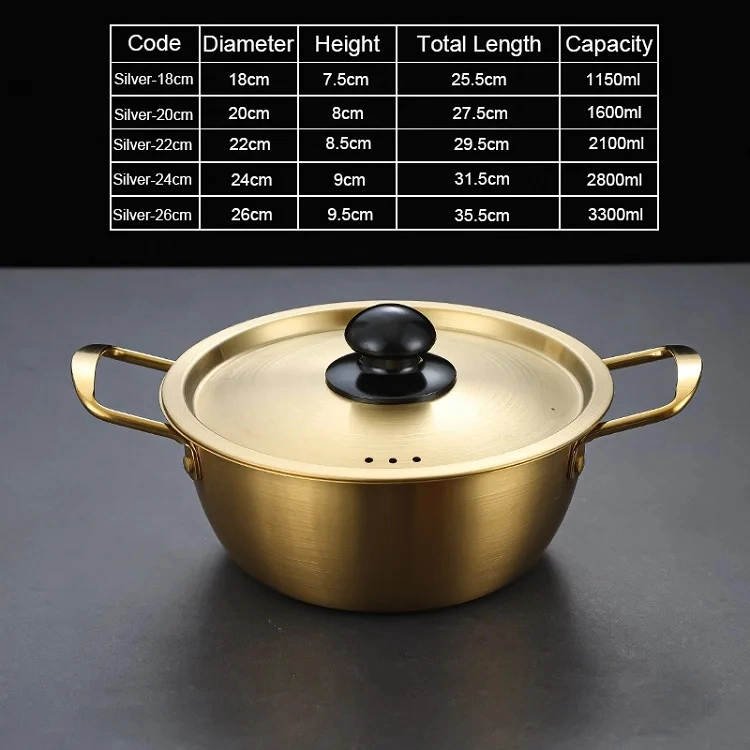 Korean Style Stainless Steel Cookware Set Instant Noodle Pot Seafood Soup Pot Golden Frying Pan for Kitchen Restaurant Hotel