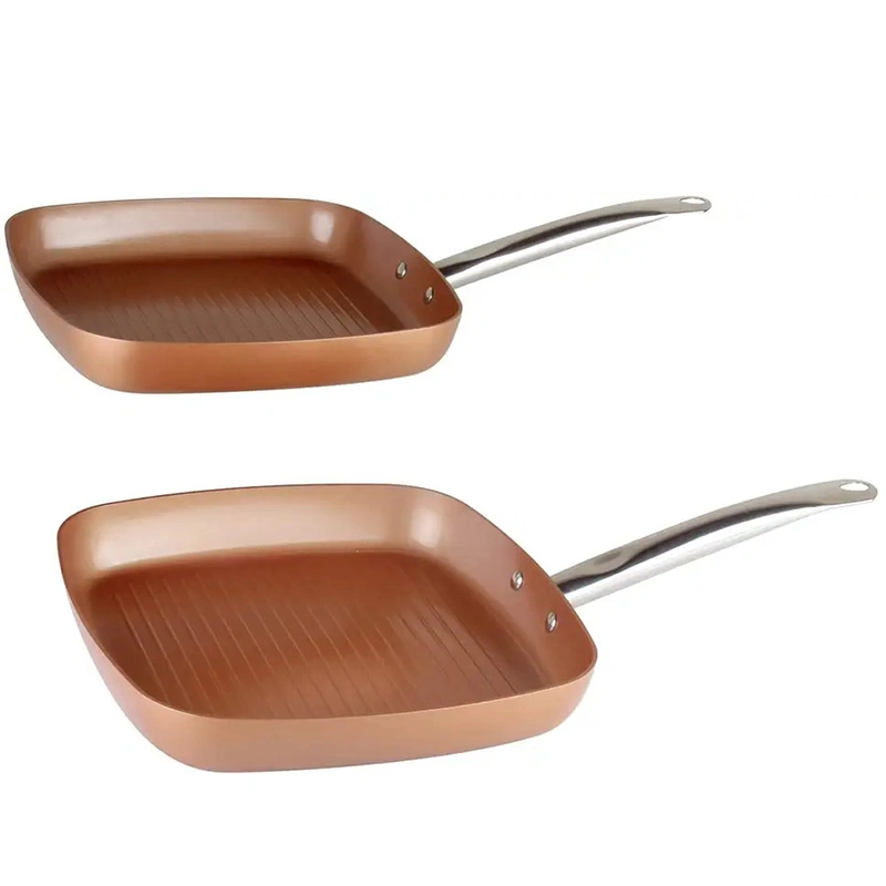 28cm /11inch Copper Non Stick Fry Pan Long Handle Skillet Ceramic Coating Square Aluminium Frying Pans