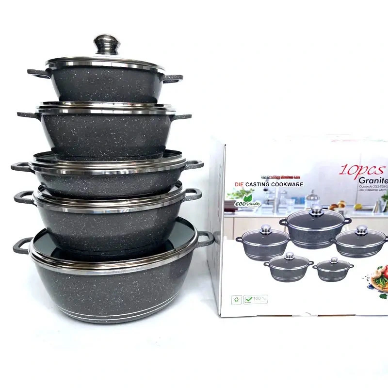 10 Piece Die-Cast Aluminum Nonstick Cookware Set Africa Classic Granite Pot and Pans Set Include Sauce Pan Casserole Frying Pan