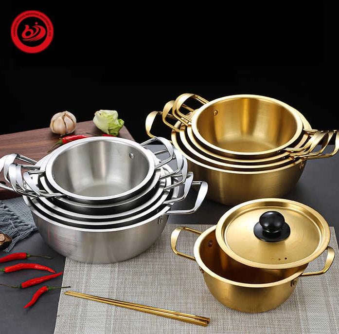 Korean Style Stainless Steel Cookware Set Instant Noodle Pot Seafood Soup Pot Golden Frying Pan for Kitchen Restaurant Hotel