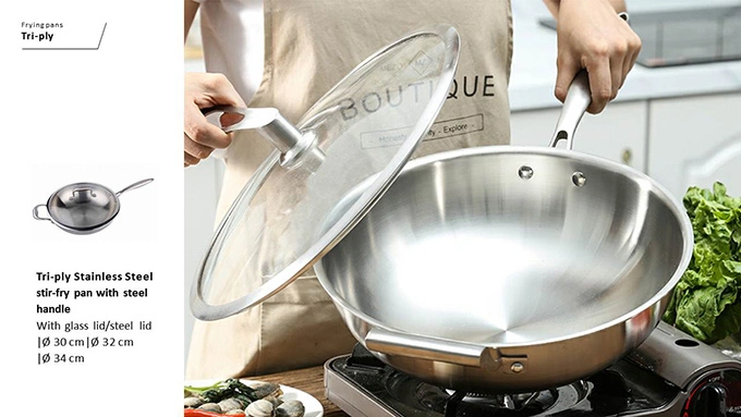 Stainless Steel Non-Stick Wok Metal Utensil Safe Scratch Resistant