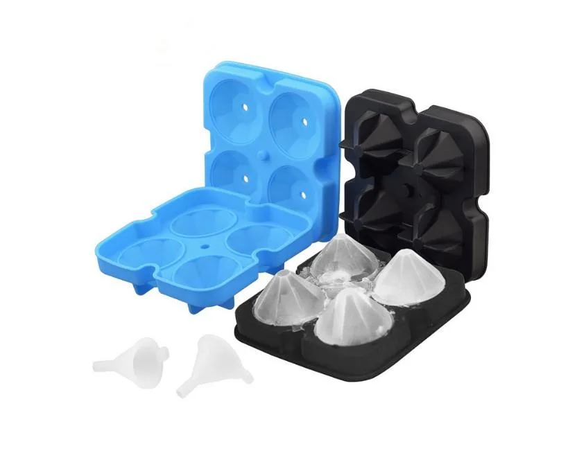 Hot Sale 4 Cavities Food Grade Silicone Diamonds Shaped Ice Mould Silicone Ice Cube Tray