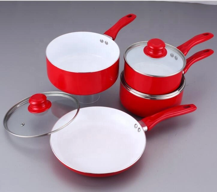 7PCS Aluminium Cooking Pots and Pans Nonstick Saucepan Frying Pan with White Ceramic Coating
