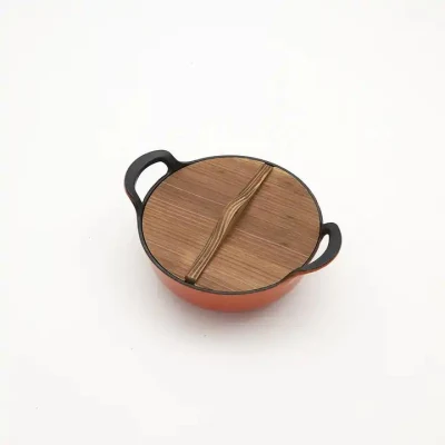 Cucina Extra Large Induction 30 32 34 36cm cottura friggere Teglie in ghisa con coperchio in legno