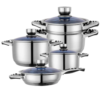 Set di pentole e pentole in acciaio inox, set di stoviglie salutari in acciaio inox, set di utensili per l&prime;induzione non tossici