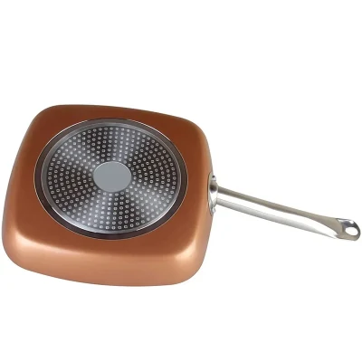 Padella in rame senza avambraccio da 28 cm con manico lungo Rivestimenti in ceramica, fionda quadrate in alluminio