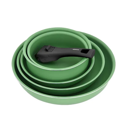 Set di pon e pan portatile personalizzato maniglia rimovibile sicura non Set di utensili da cucina con impugnatura rimovibile