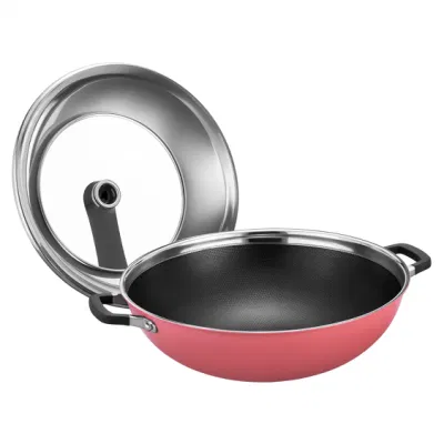 Vendita calda Cookware acciaio inox antiaderente rivestimento eterna esterno in ceramica Strato 34 cm Wok