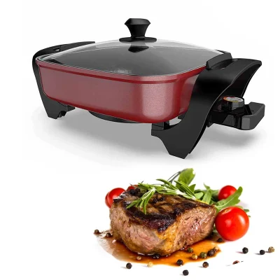 Home Appliance Electric Pan con coperchio in vetro temperato alluminio elettrico Wok riscaldamento pentole