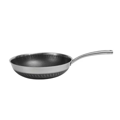 Presa di fabbrica in acciaio inox Cookware antiaderente doppio strato Miele pettine Rivestimento 30cm Wok