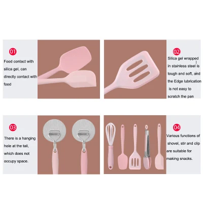 Vendita all&prime;ingrosso Pan senza bastone spatola in silicone utensili da cucina Set di utensili da cucina in silicone