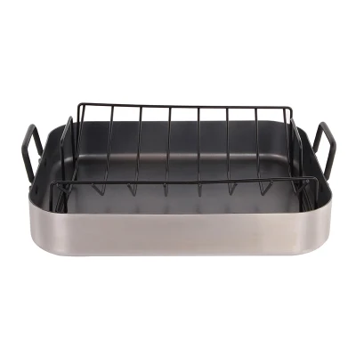 Casa uso antiaderente grande tacchino Roaster Pan tacchino Roasting Pan Con rack in acciaio inox