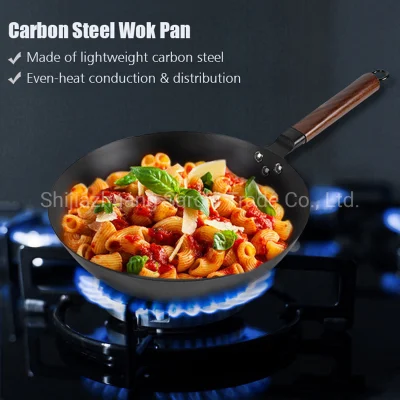 Cucina Cookware cottura nitrurazione non bastone grande leggero Stir Fry Teglie Pre-condito acciaio al carbonio Wok cinese