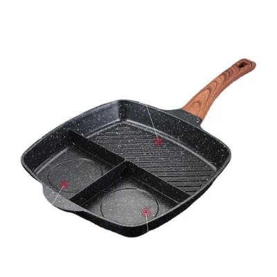 Piatto 3 in 1 in alluminio multifunzionale senza induzione con marmo diviso per griglia Colazione, padella con bistecca