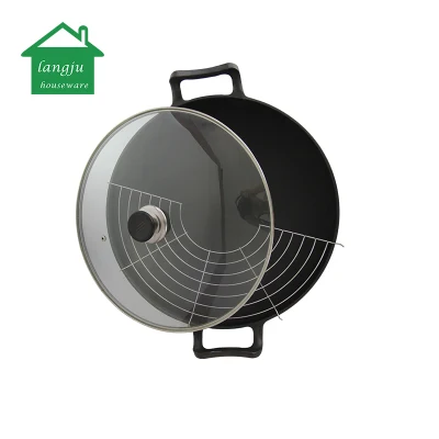 Wok in ghisa pre-stagionato con rack