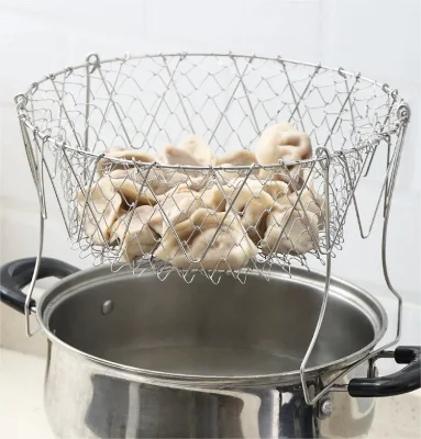 Mingwei acciaio inox 304 frittura pieghevole patata chips filtro olio Cestello robusto cestello di scarico dell&prime;acqua con manico