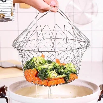 Mingwei acciaio inox 304 frittura pieghevole patata chips filtro olio Cestello robusto cestello di scarico dell&prime;acqua con manico