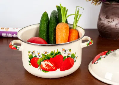 Casseruola di Enamle del ghisa di uso della cucina con la decorazione del seguicamma