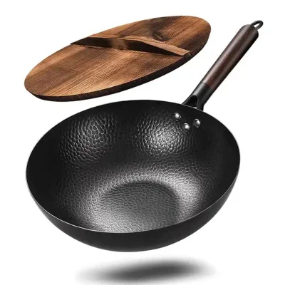 Wok in ferro fatto a mano di alta qualità senza bastoncino in acciaio al carbonio Wok Pan Wok cinese senza rivestimento