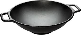 Wok in ghisa con olio vegetale con manici ad anello grande