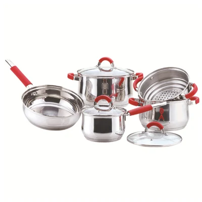 Manico in silicone rosso pentole in acciaio inox per cucina Pot E Set di cookie Pan Set
