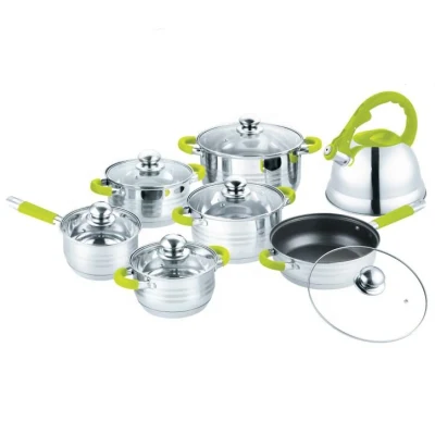 Set di utensili da cucina in acciaio inossidabile 13PCS a costi contenuti con bollitore fischio, utensili da cucina a induzione con pentole e furgoni popolari in Sud America per tutti i piani di cottura