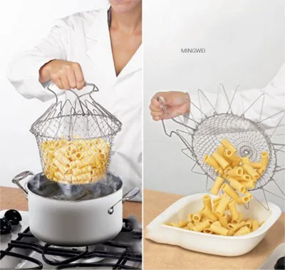 Mingwei acciaio inox 304 frittura pieghevole patata chips filtro olio Cestello robusto cestello di scarico dell&prime;acqua con manico