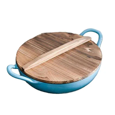 Cucina Extra Large Induction 30 32 34 36cm cottura friggere Teglie in ghisa con coperchio in legno