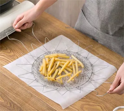 Mingwei acciaio inox 304 frittura pieghevole patata chips filtro olio Cestello robusto cestello di scarico dell&prime;acqua con manico