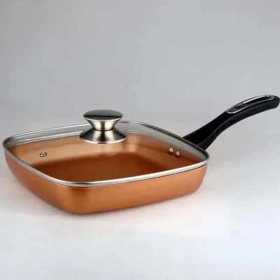 Padella in rame senza avambraccio da 28 cm con manico lungo Rivestimenti in ceramica, fionda quadrate in alluminio
