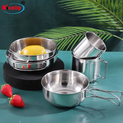Pentola da cucina in acciaio inox cinque pezzi posate utensili Portable Campeggio esterno Pentola