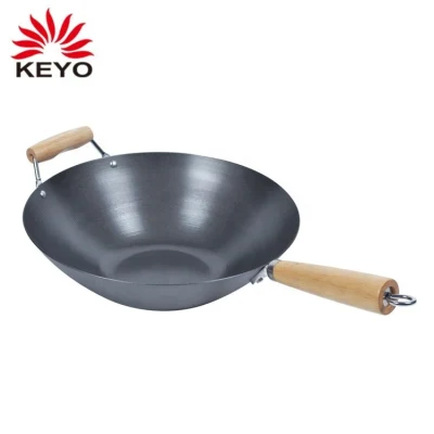 Keyo 14 pollici cinese senza avambraccio Wok Pan in acciaio al carbonio