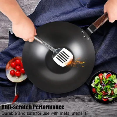 Wok in acciaio al carbonio tradizionale cinese giapponese Woks Stir Fry Pans Panoramica con fondo arrotondato