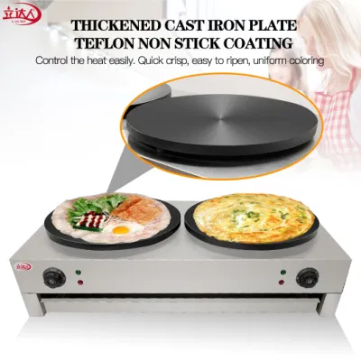 Lida CE approvato Hot sale Double Places &amp; Crepe Maker, non-Stick gas Crepe Pan Round Cast Crepe Maker portatile per blintzes, Pancakes waffle Maker