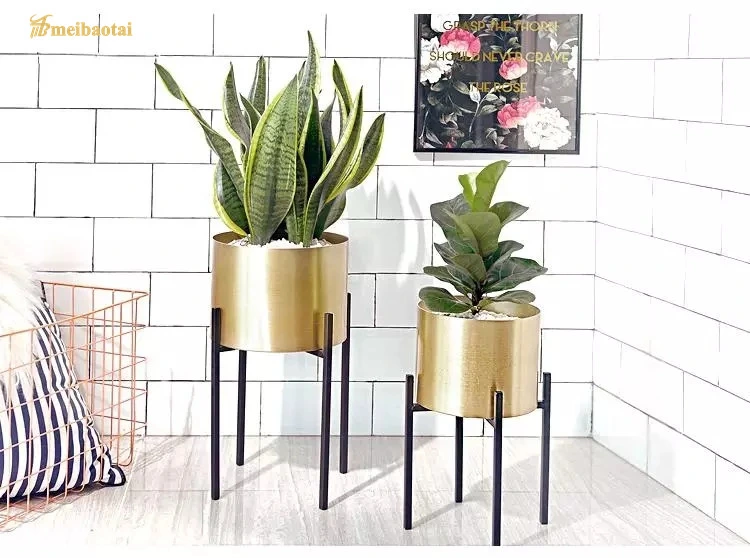 Decorative PVD Golden Color Polish Design Stainless Steel Planter Stand Garden Flower Pot