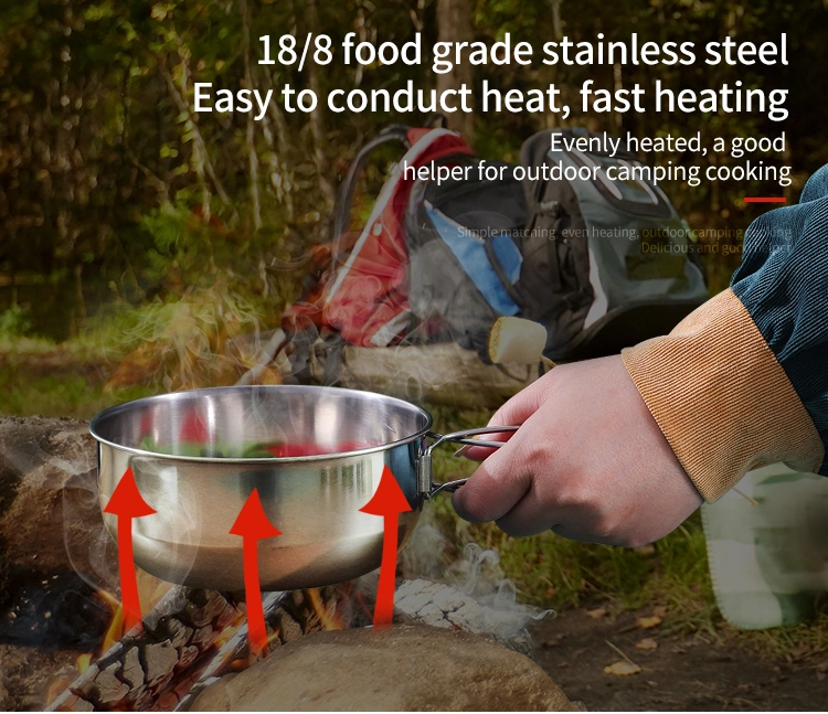 Stainless Steel Cooking Pot Five-Piece Cutlery Kitchenware Portable Outdoor Camping Pot