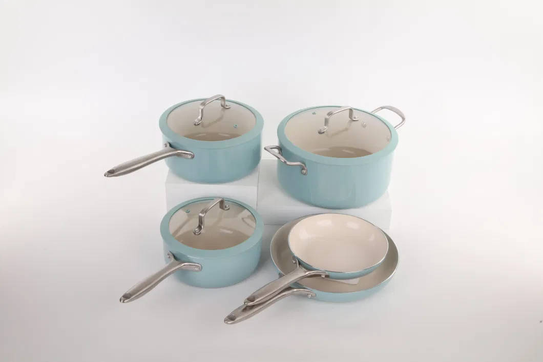 High Quality Ceramic Coating Aluminium Cookwares Blue Nonstick Cooking Pots
