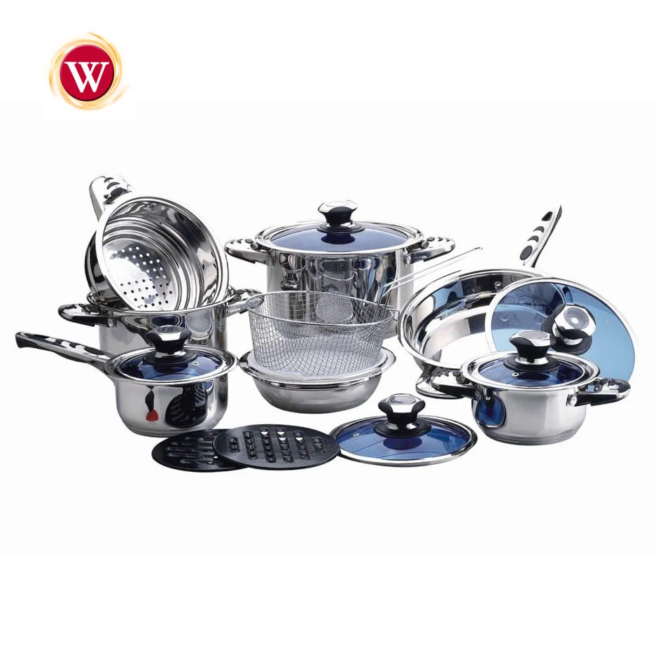 Hot Sell Stainless Steel Cookware Wide Edge Induction Cookware Set Cooking Pot and Pan with Glass Lid