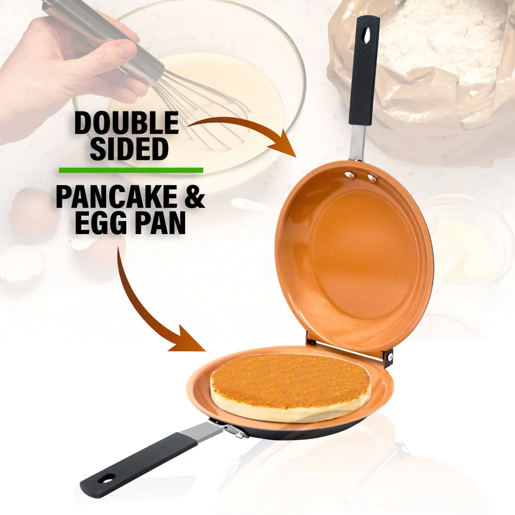 Nonstick-Copper-Pancake Maker Easy-Flip with Double Sided Omelets Frittatas Steel Double Pan