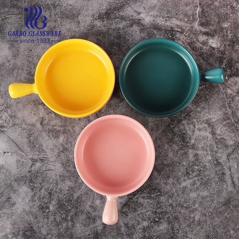 Wholesale Ceramic Tableware Home Kitchen 6inch Color Glazed Porcelain Baking Pan with Handle (TC65080521-G)